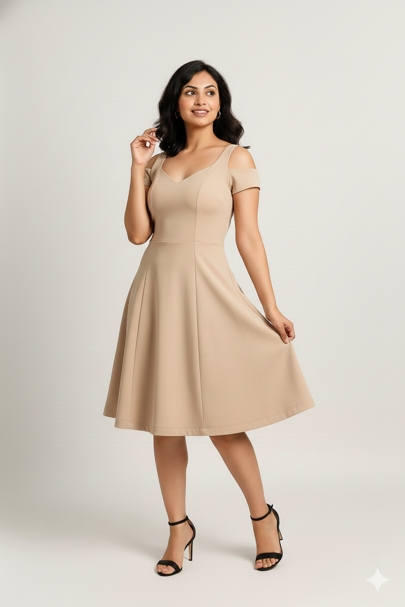 Solid Fit & Flare Dress - Women's Fashion Clothing