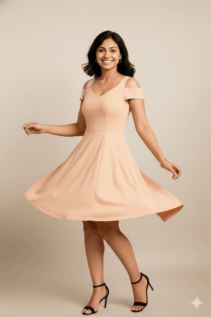 Solid Fit & Flare Dress - Women's Fashion Clothing - Image 3