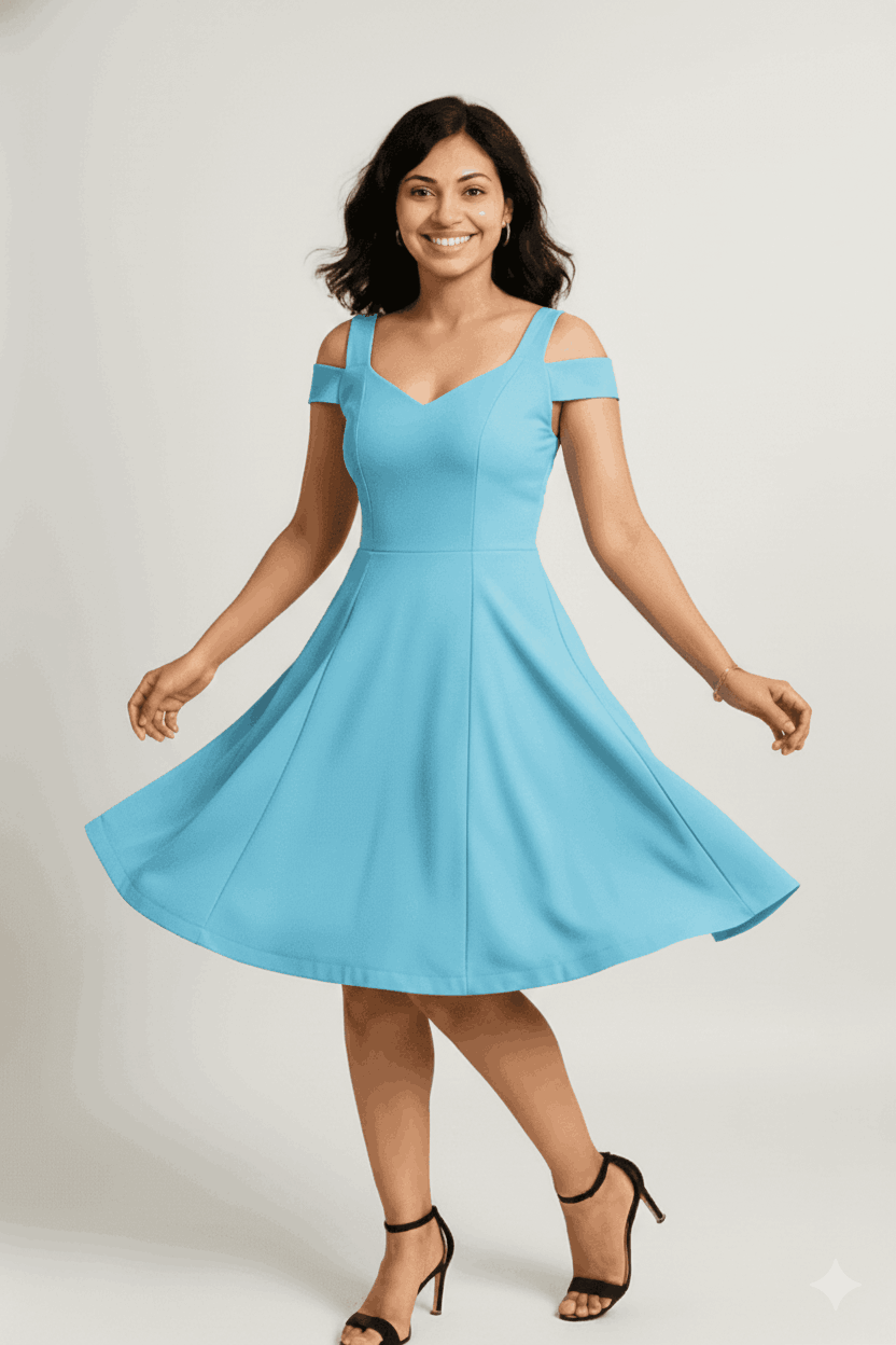 Solid Fit & Flare Dress - Women's Fashion Clothing - Image 9