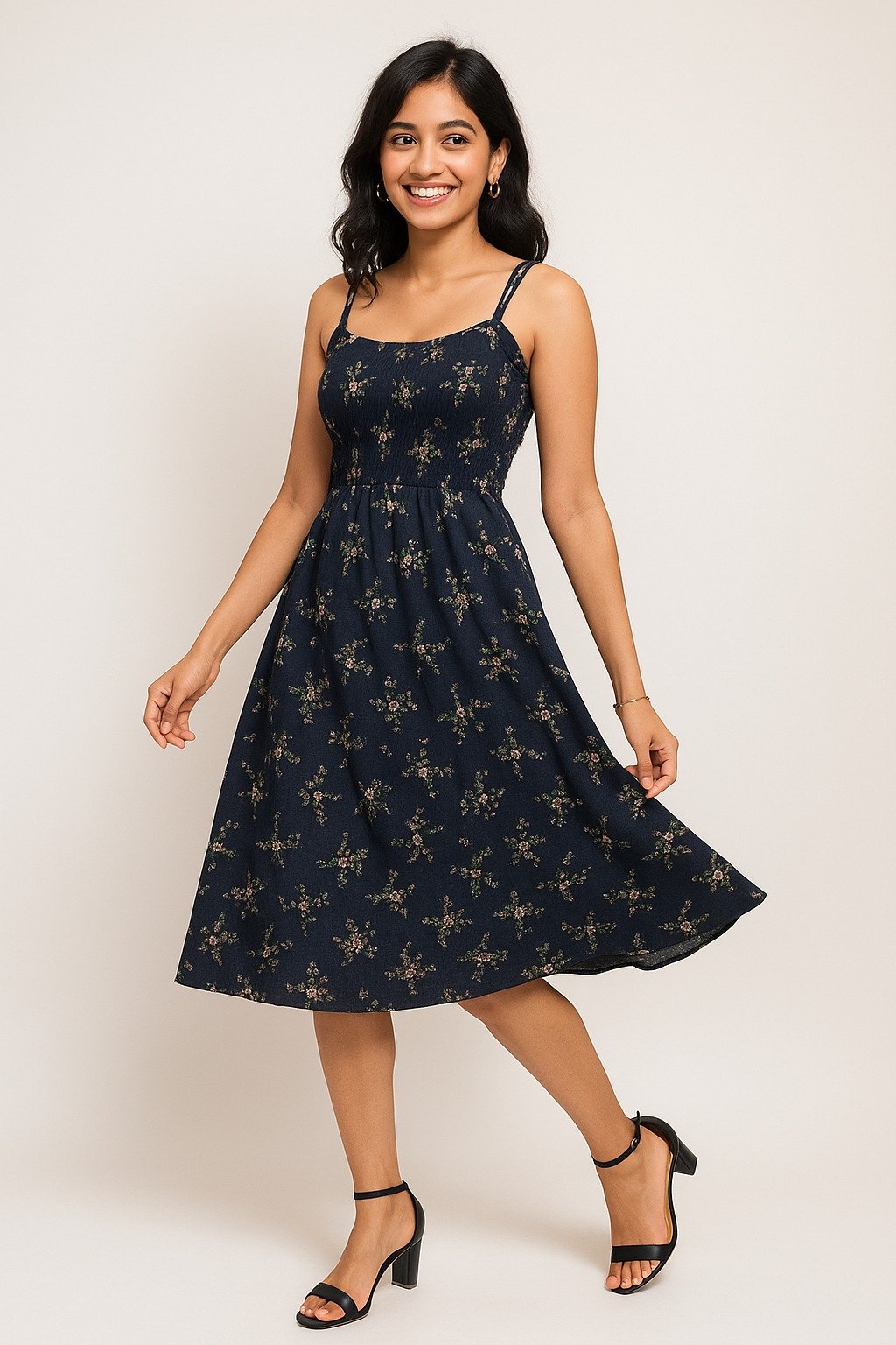 Floral Mini Black Dress - Women's Fashion Clothing