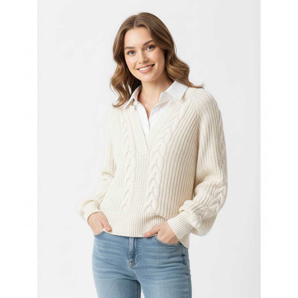 Women's Statement Tops with Attached Sweater - Fashion Clothing