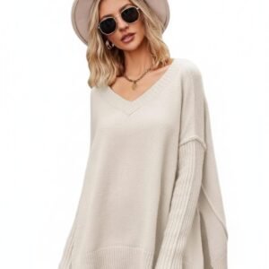 V-Neck Knit Pullover Sweater - Fashionable & Cozy Fashion Clothing Essential