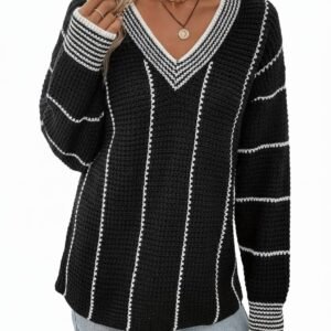 V-Neck Oversized Sweater - Women's Fashion Clothing Essential