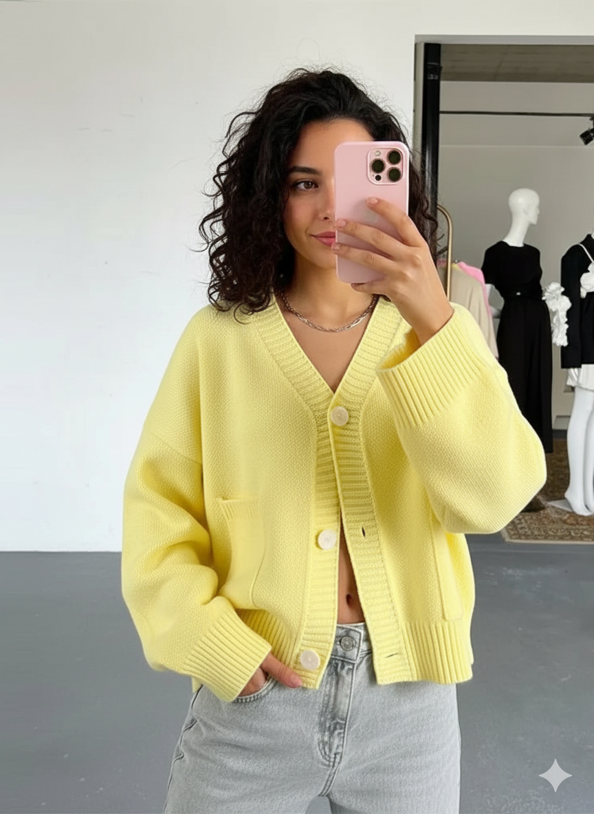 Women's Blend Chunky Knit V-Neck Cardigan with Pockets - Fashion Clothing - Image 4