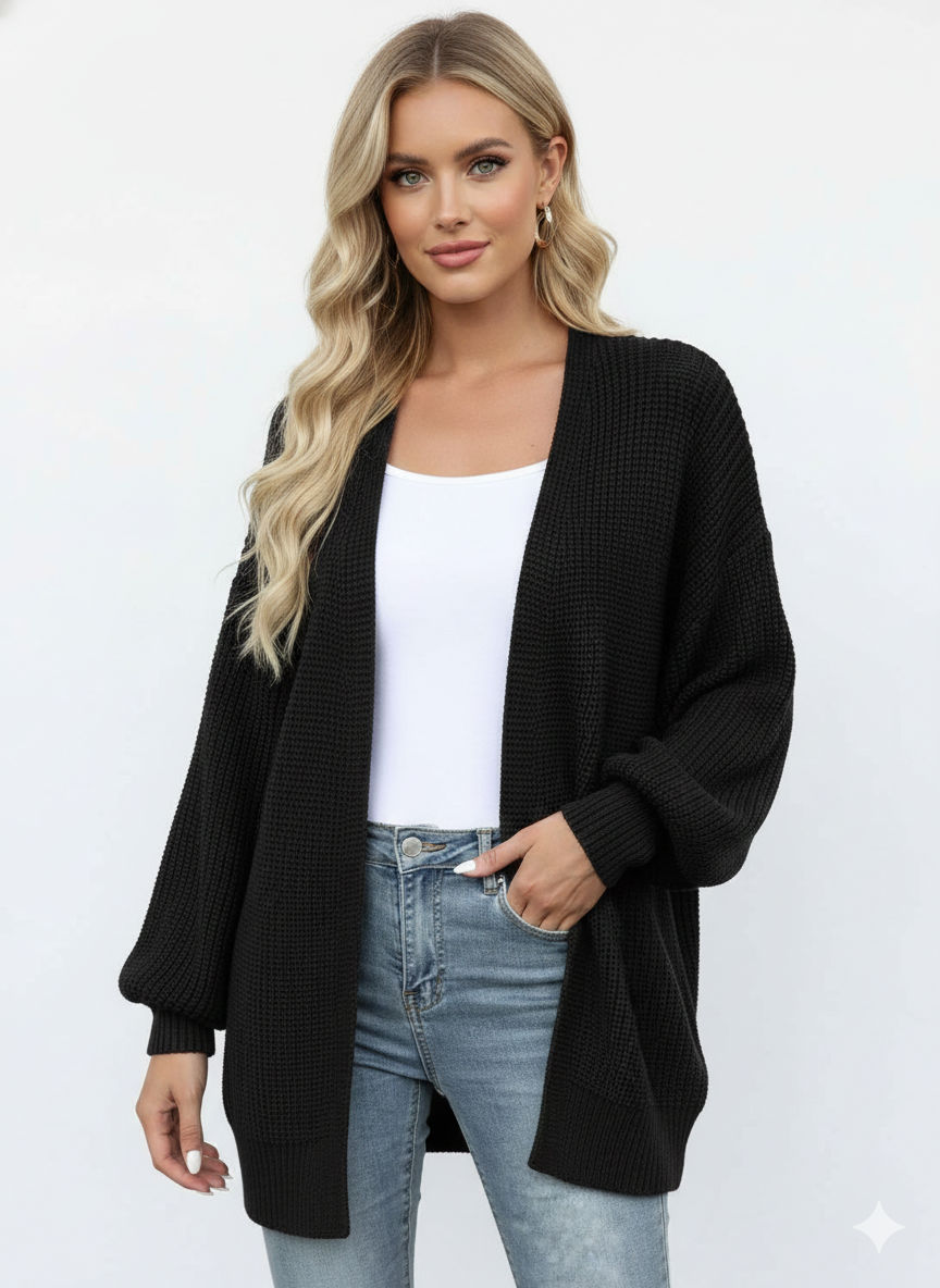 Knit Longline Cardigan Sweater - Women's Fashion Clothing - Image 2