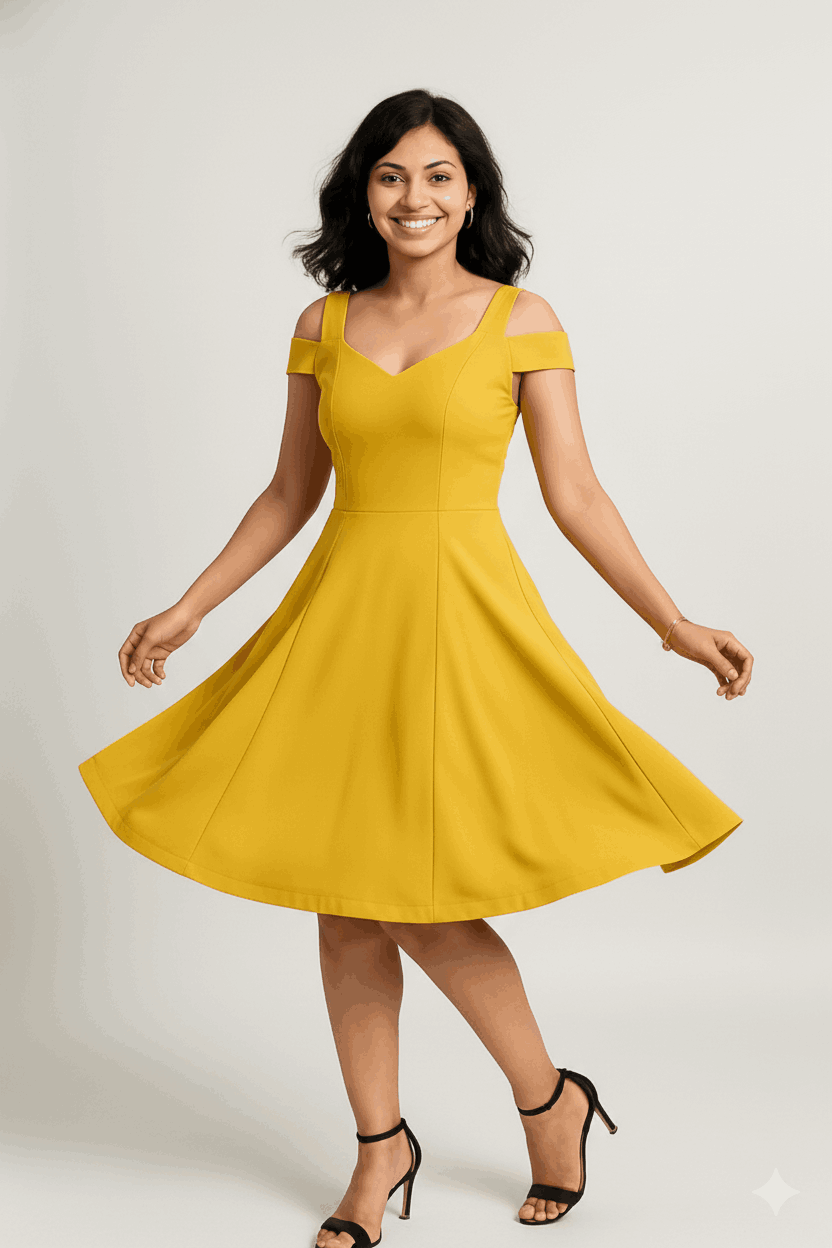 Solid Fit & Flare Dress - Women's Fashion Clothing - Image 19