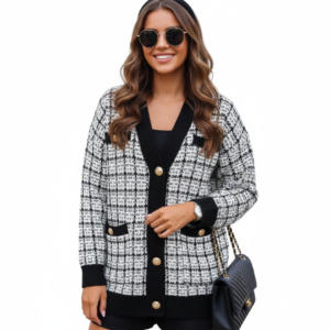 Oversize Chunky Wool Knit Tweed Cardigan - Fashionable & Warm