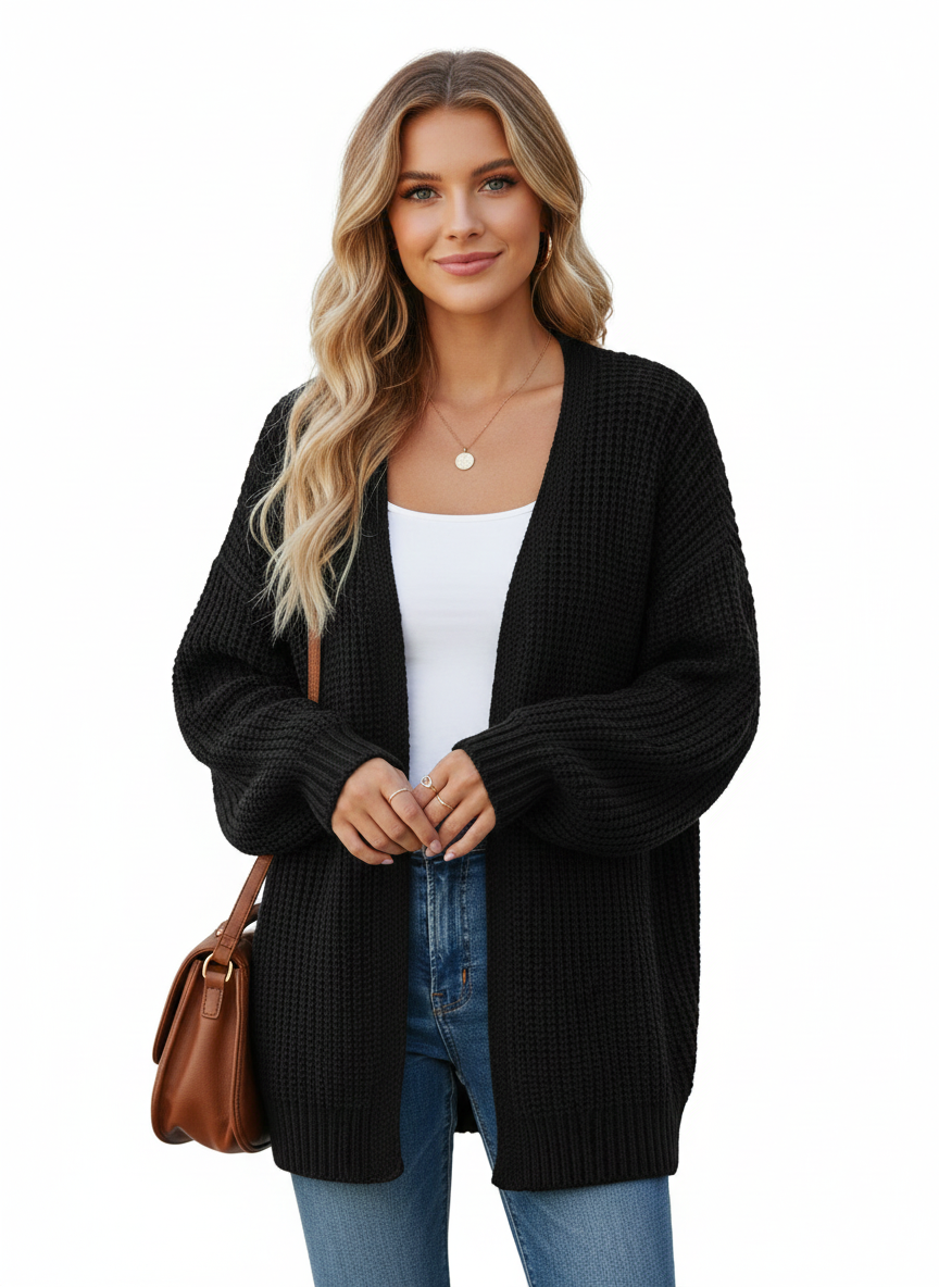 Women's Winter Lantern Sleeve Cardigan Sweater - Fashionable Knitwear