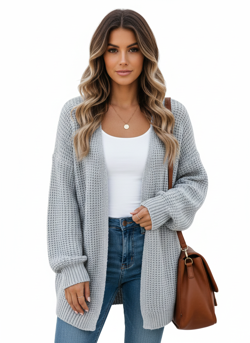 Women's Winter Lantern Sleeve Cardigan Sweater - Fashionable Knitwear - Image 2