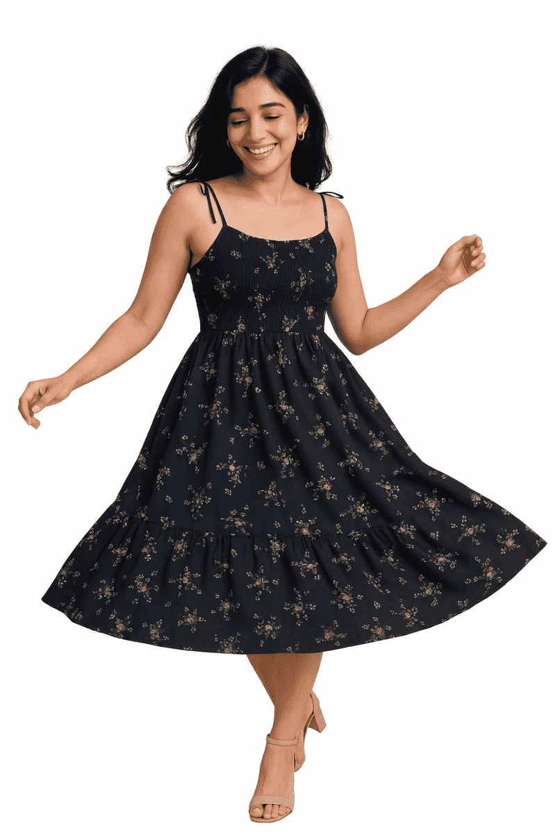 Floral Mini Black Dress - Elegant & Stylish