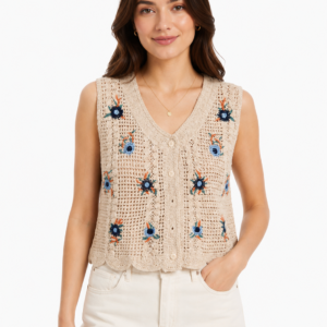 Midnight Bloom Crochet Top - Women's Shirt