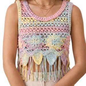 Pastel Fringe Crochet Top - Boho Chic Shirt