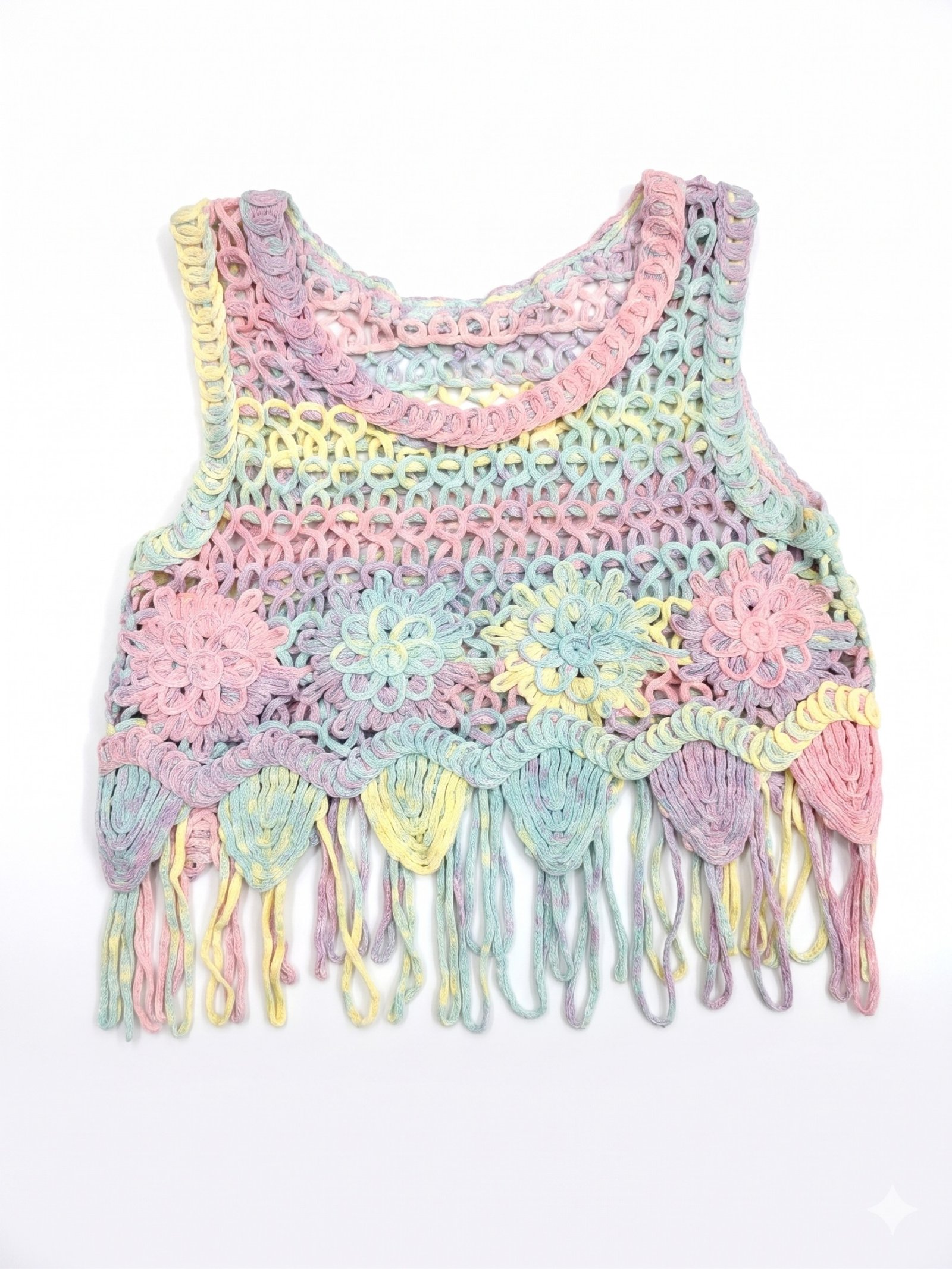 Pastel Fringe Crochet Top - Boho Chic Shirt - Image 2