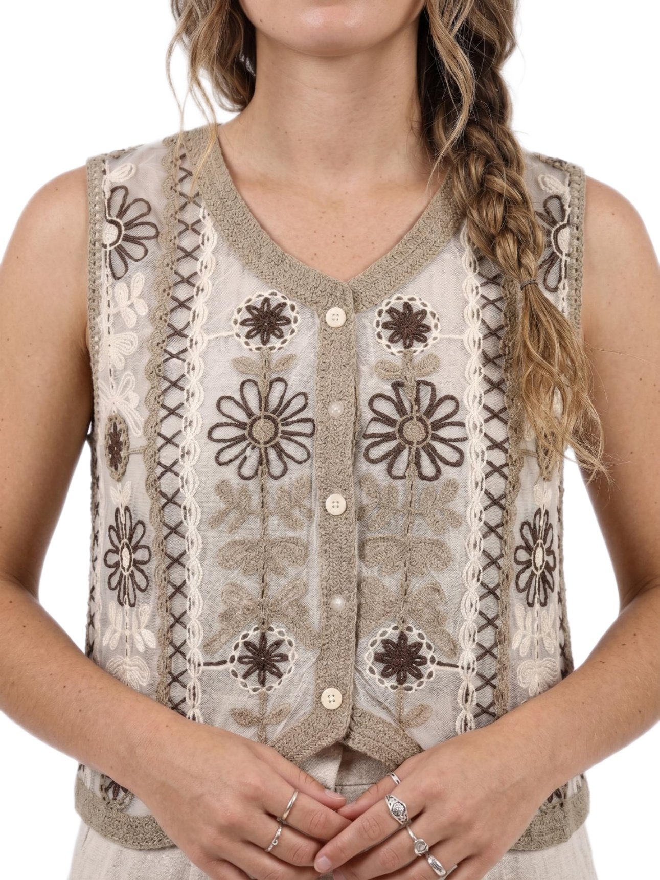Mocha Bloom Crochet Top - Women's Shirt