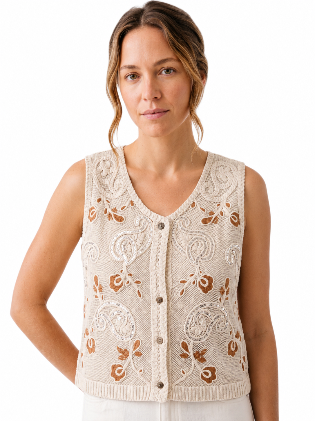 Rust Paisley Crochet Top - Boho Chic Shirt