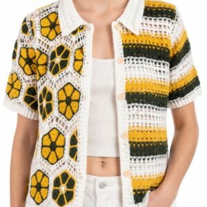 Mustard Hexa Crochet Shirt - Handmade Knitwear