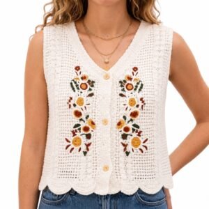 Ivory Sunflower Crochet Top - Boho Chic Shirt