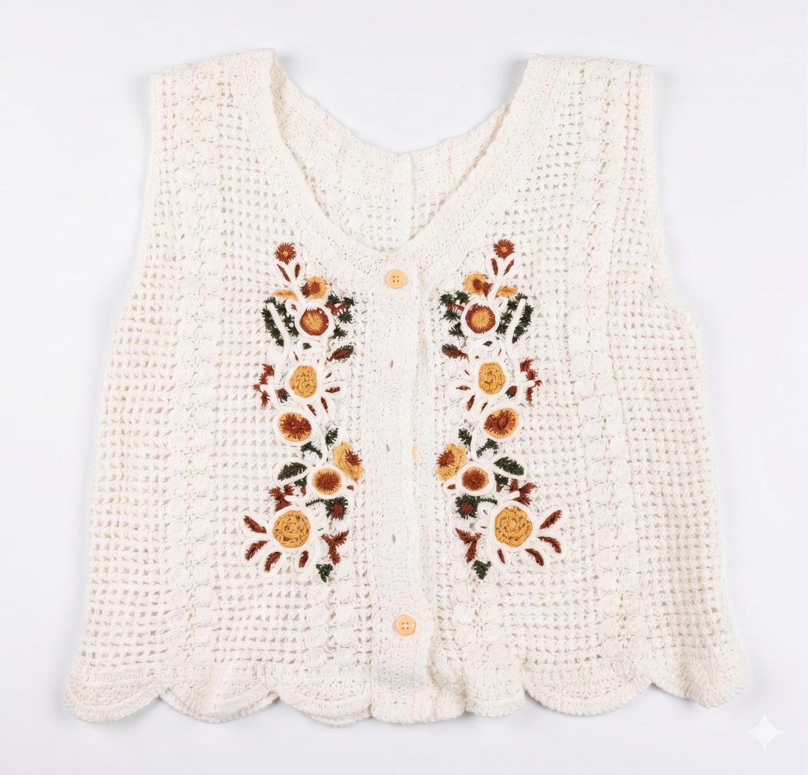 Ivory Sunflower Crochet Top - Boho Chic Shirt - Image 3