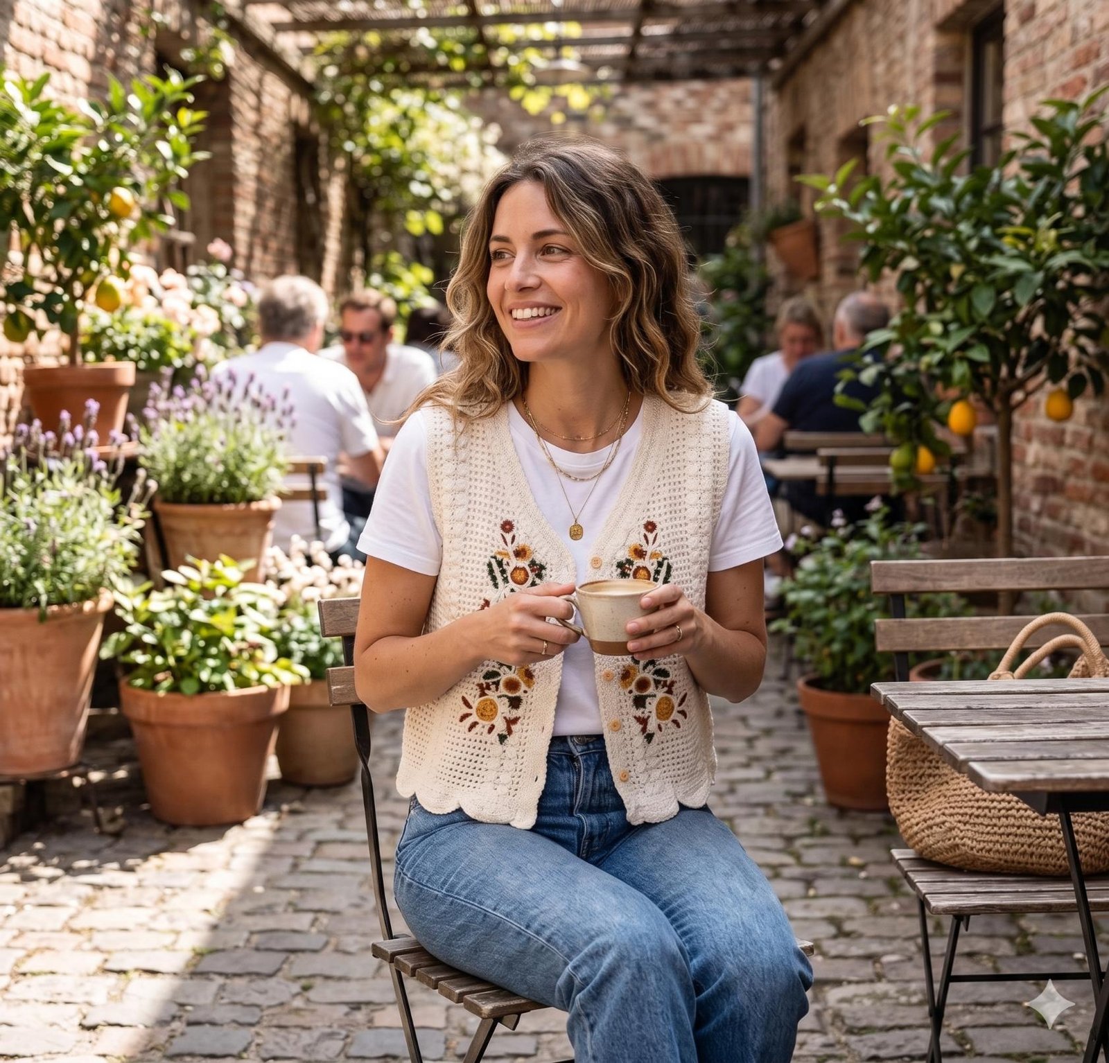 Ivory Sunflower Crochet Top - Boho Chic Shirt - Image 2