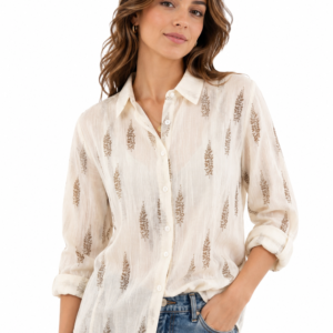 Mocha Leaf Shirt - Casual Patterned Shirt