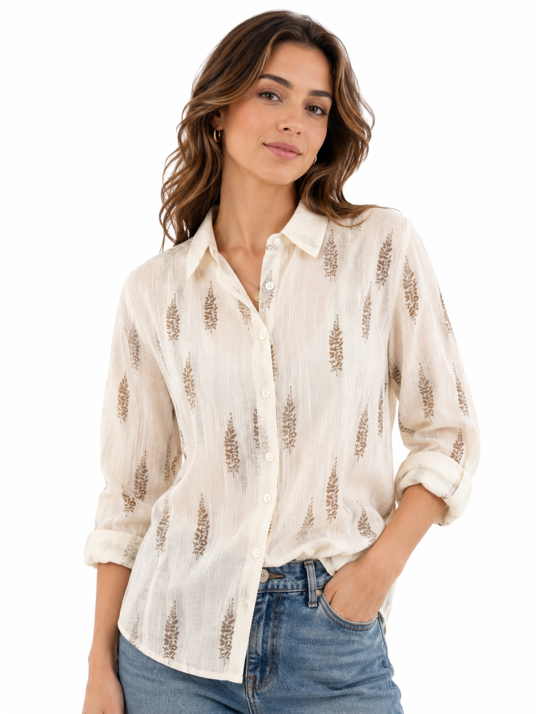 Mocha Leaf Shirt - Casual Patterned Shirt