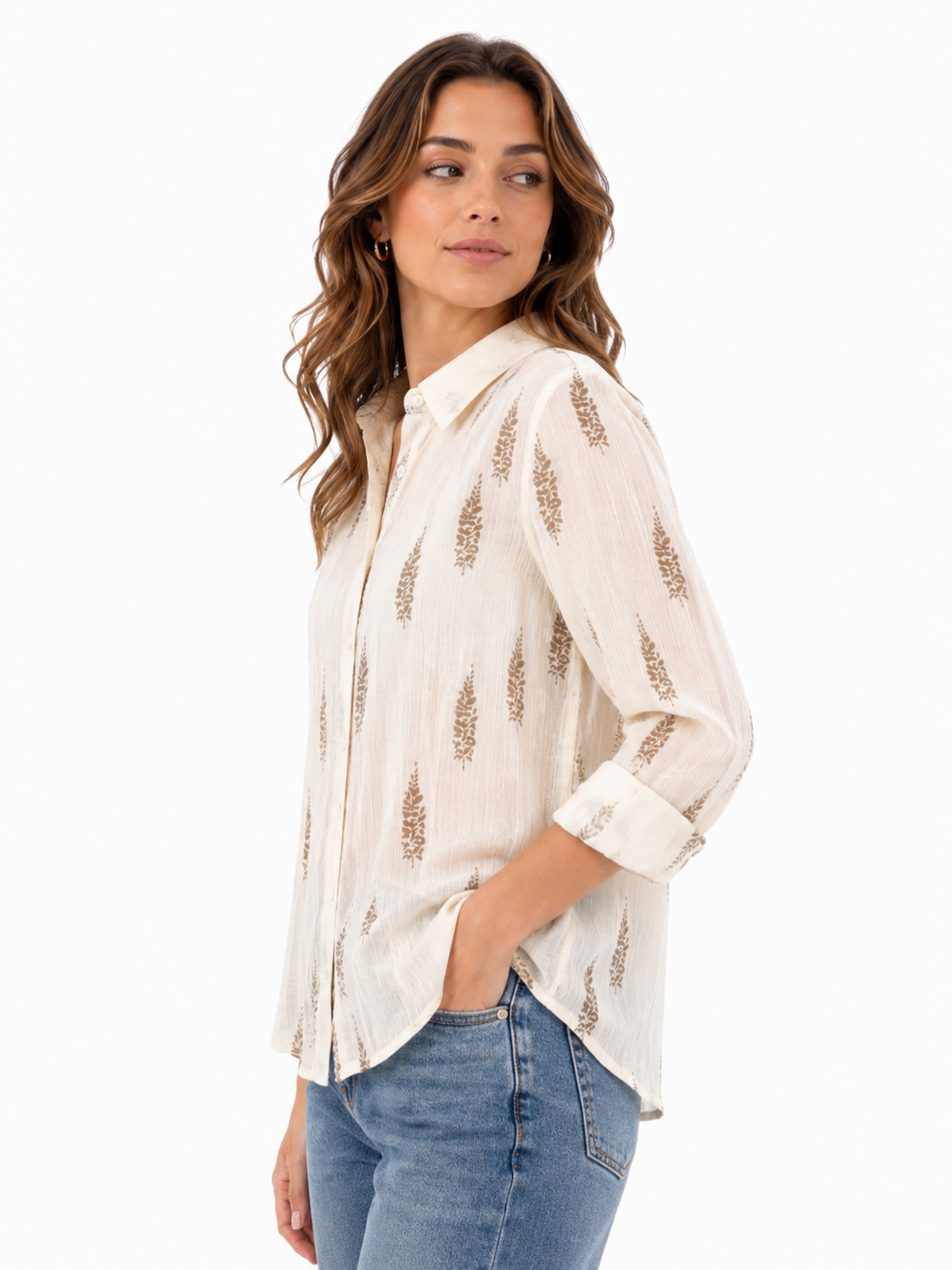 Mocha Leaf Shirt - Casual Patterned Shirt - Image 2