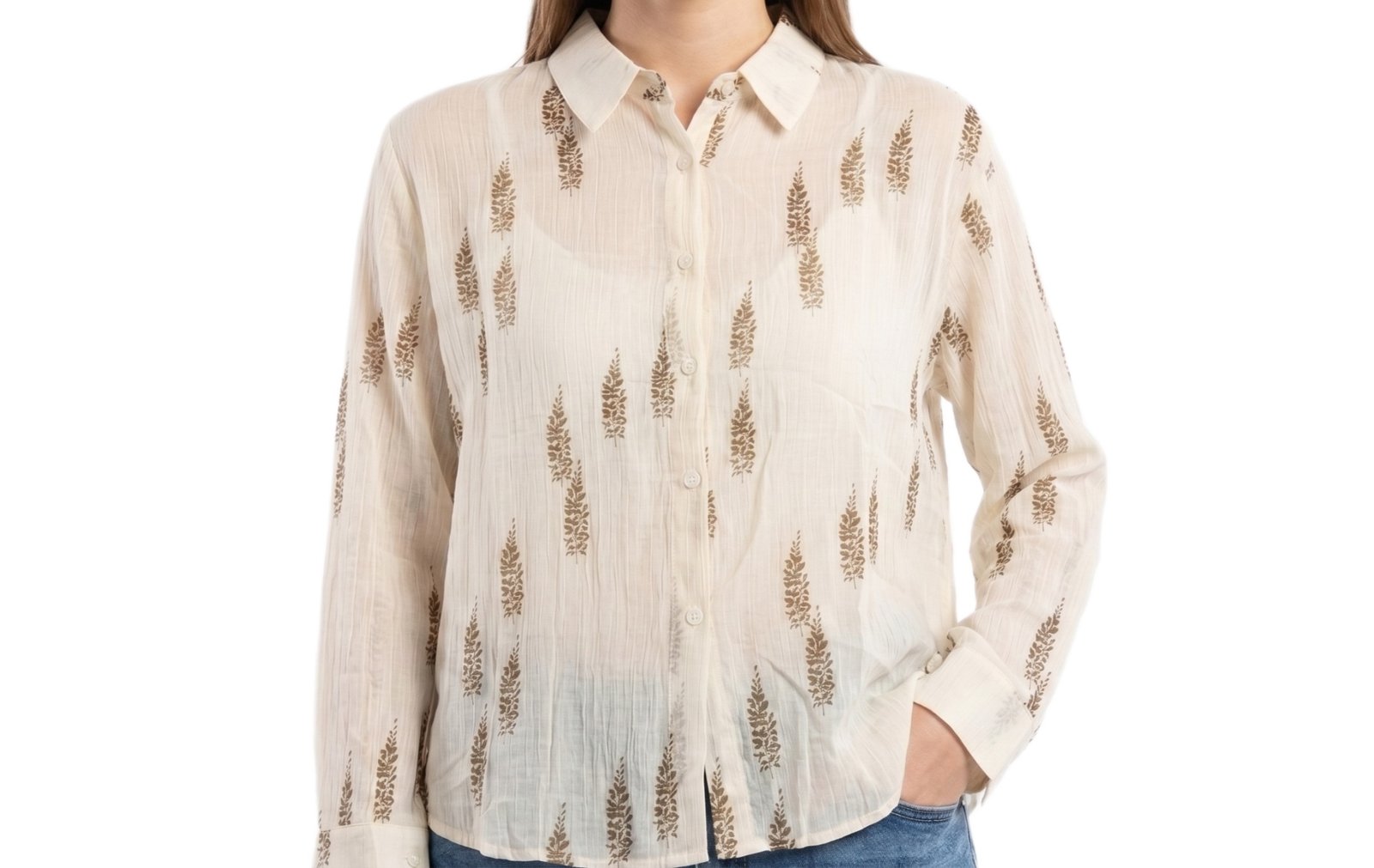 Mocha Leaf Shirt - Casual Patterned Shirt - Image 3