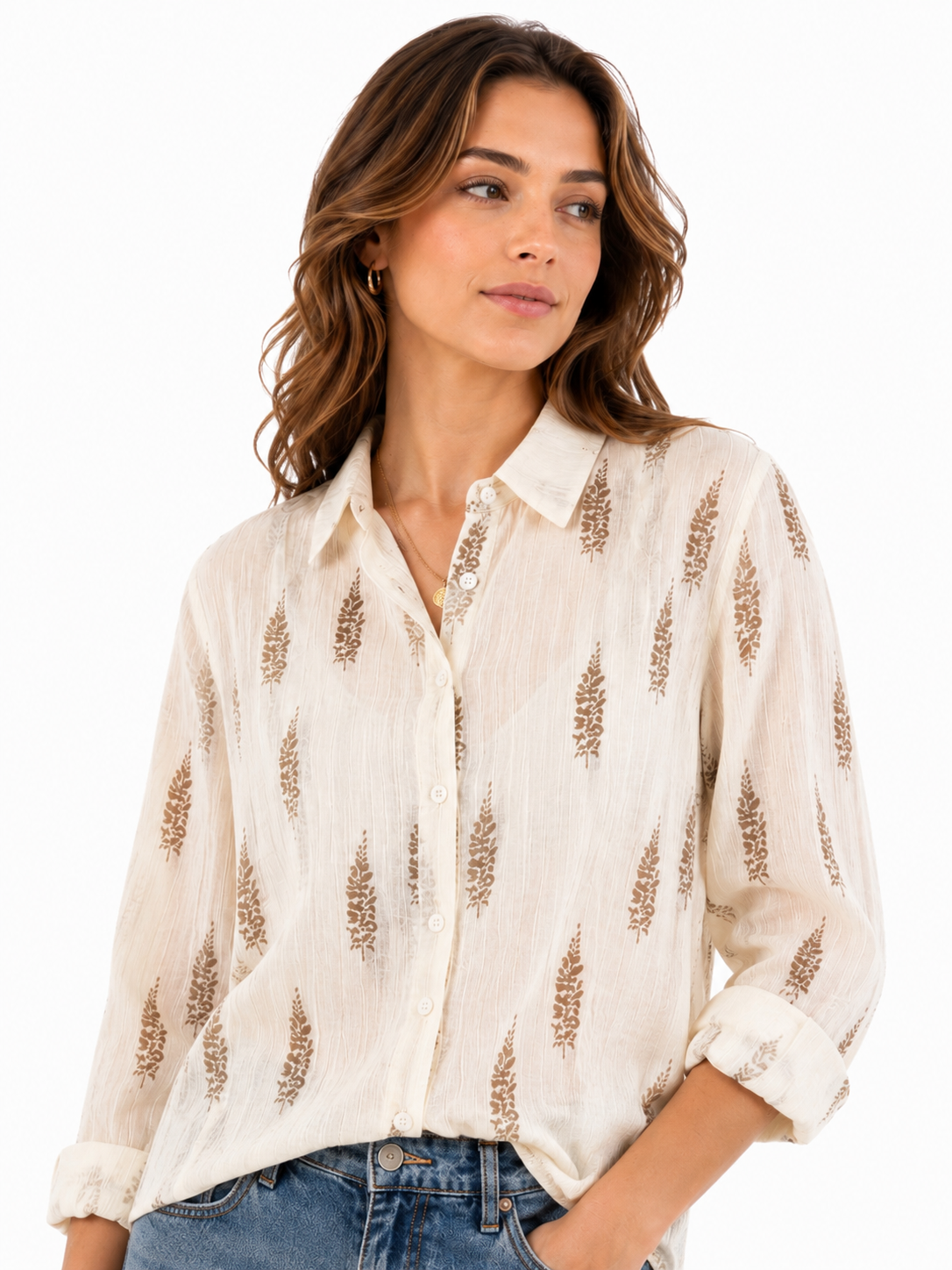 Mocha Leaf Shirt - Casual Patterned Shirt - Image 4