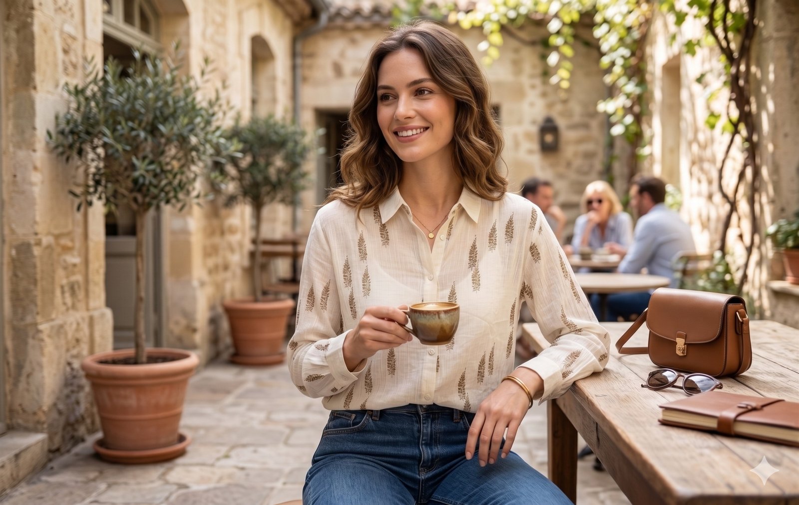 Mocha Leaf Shirt - Casual Patterned Shirt - Image 6