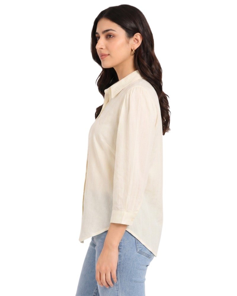 Ivory Ribbon Stripe Shirt - Women's Elegant & Stylish - Image 2