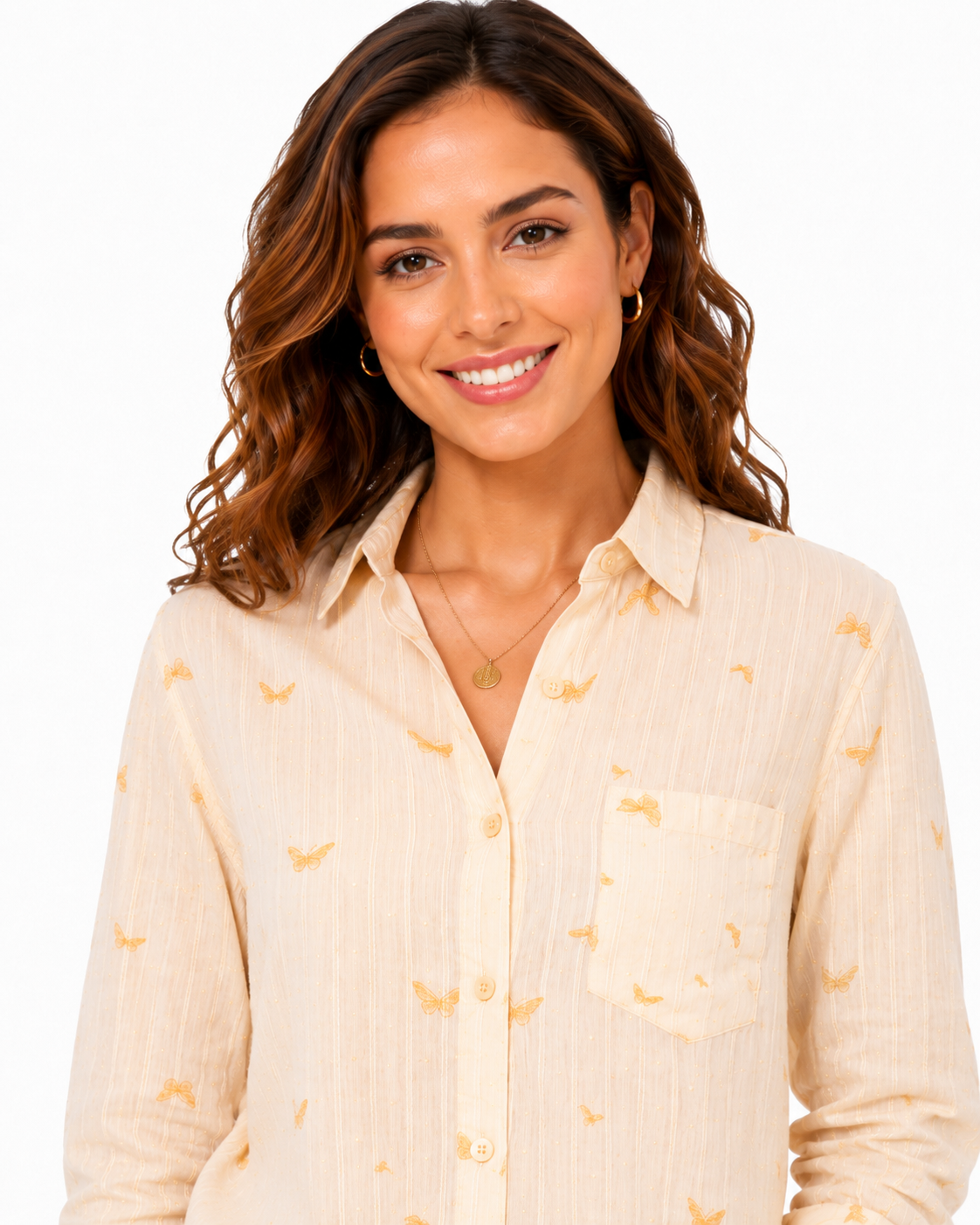 Butterfly Cream Stripe Shirt Top - Women's Casual Shirt - Image 3