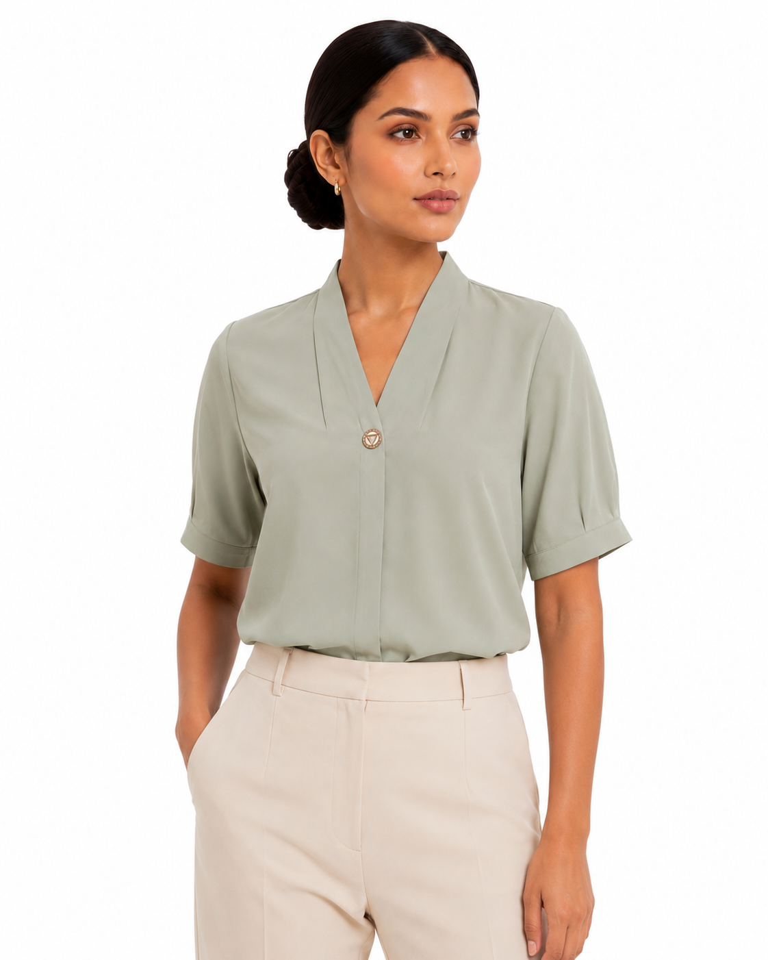 Sage Gilded V Top Shirt Top