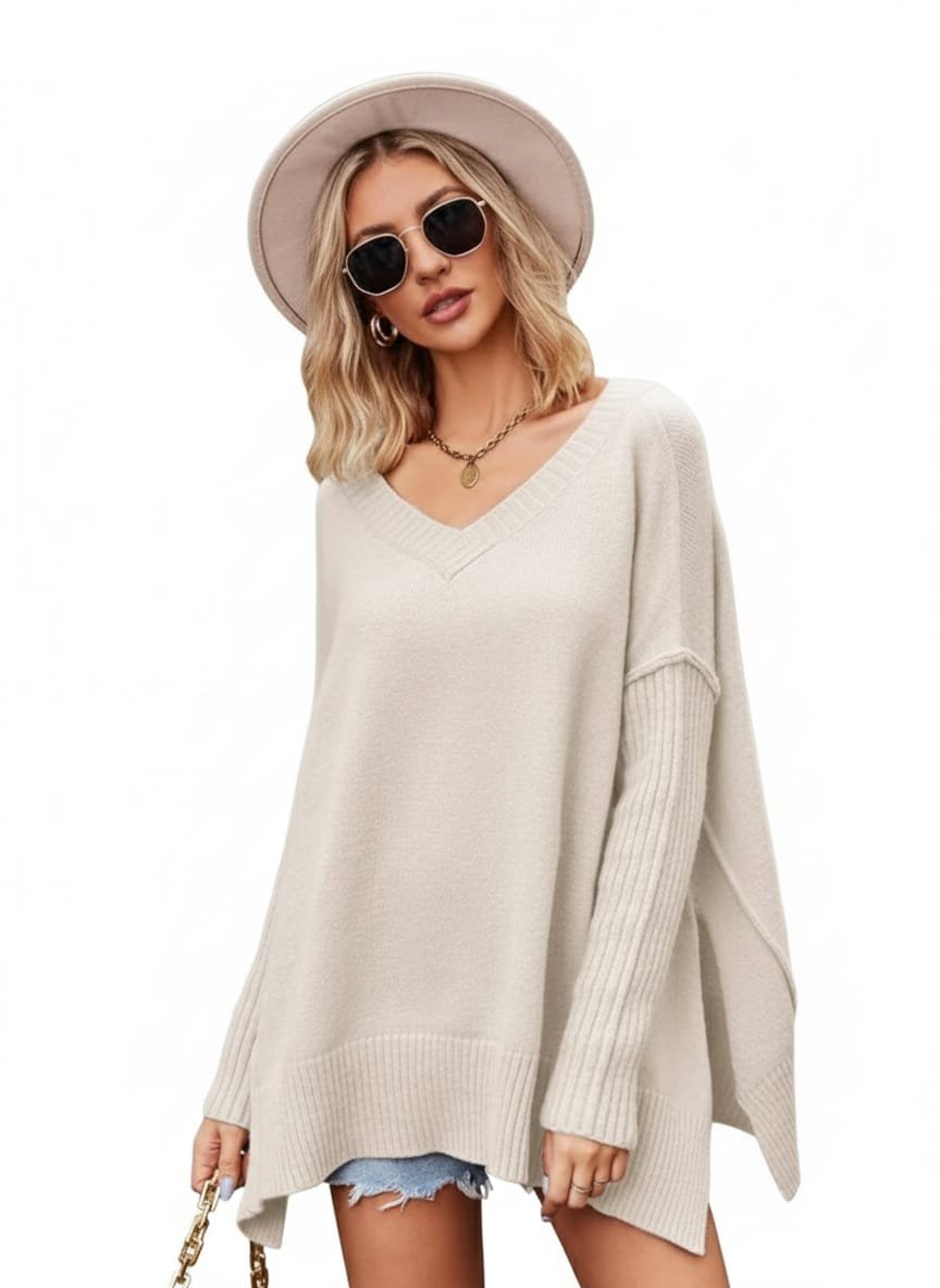 V-Neck Knit Sweater for Women