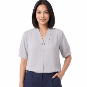 Slate Gilded V-Neck Top - Elegant Women's Shirt