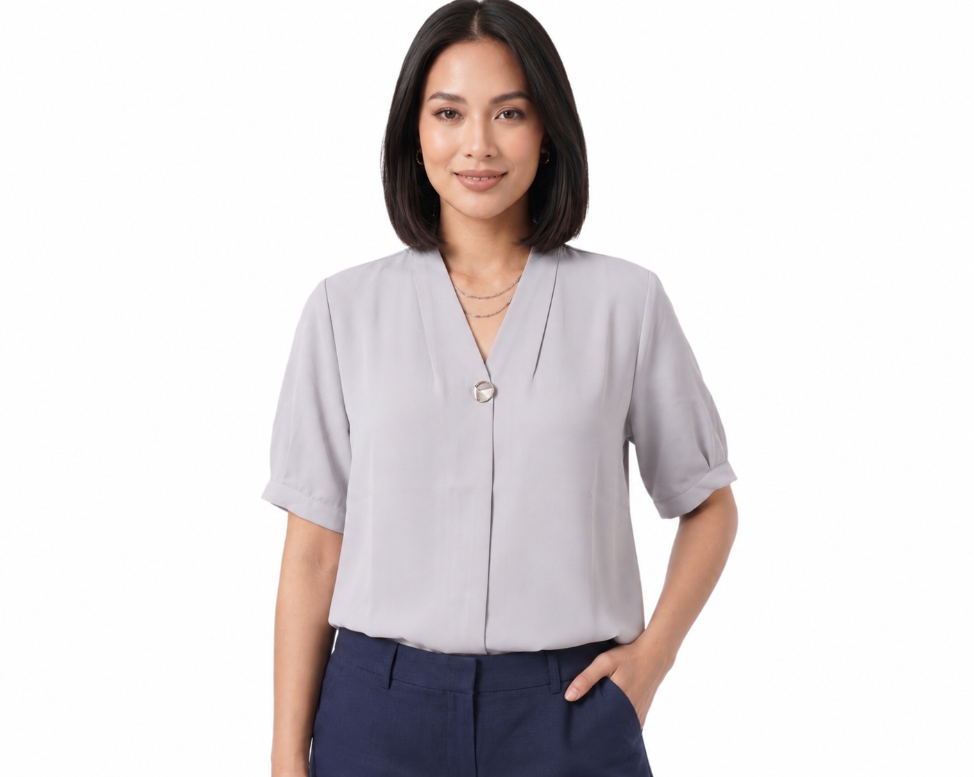 Slate Gilded V-Neck Top - Elegant Women's Shirt