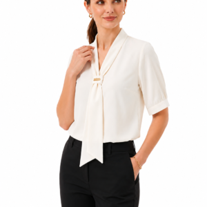 Ivory Scarf Neck Top - Elegant Women's Shirt