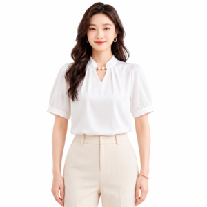 Moon Pearl Neck Top - Elegant Women's Shirt