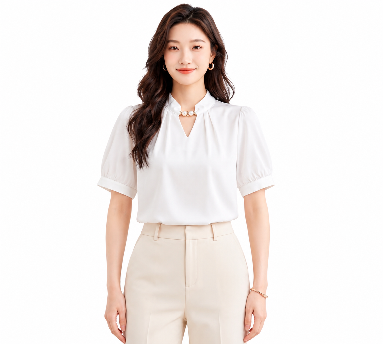 Moon Pearl Neck Top - Elegant Women's Shirt