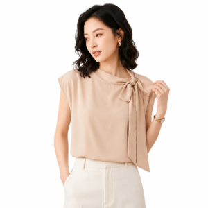 Mocha Tie-Neck Top - Elegant Women's Shirt