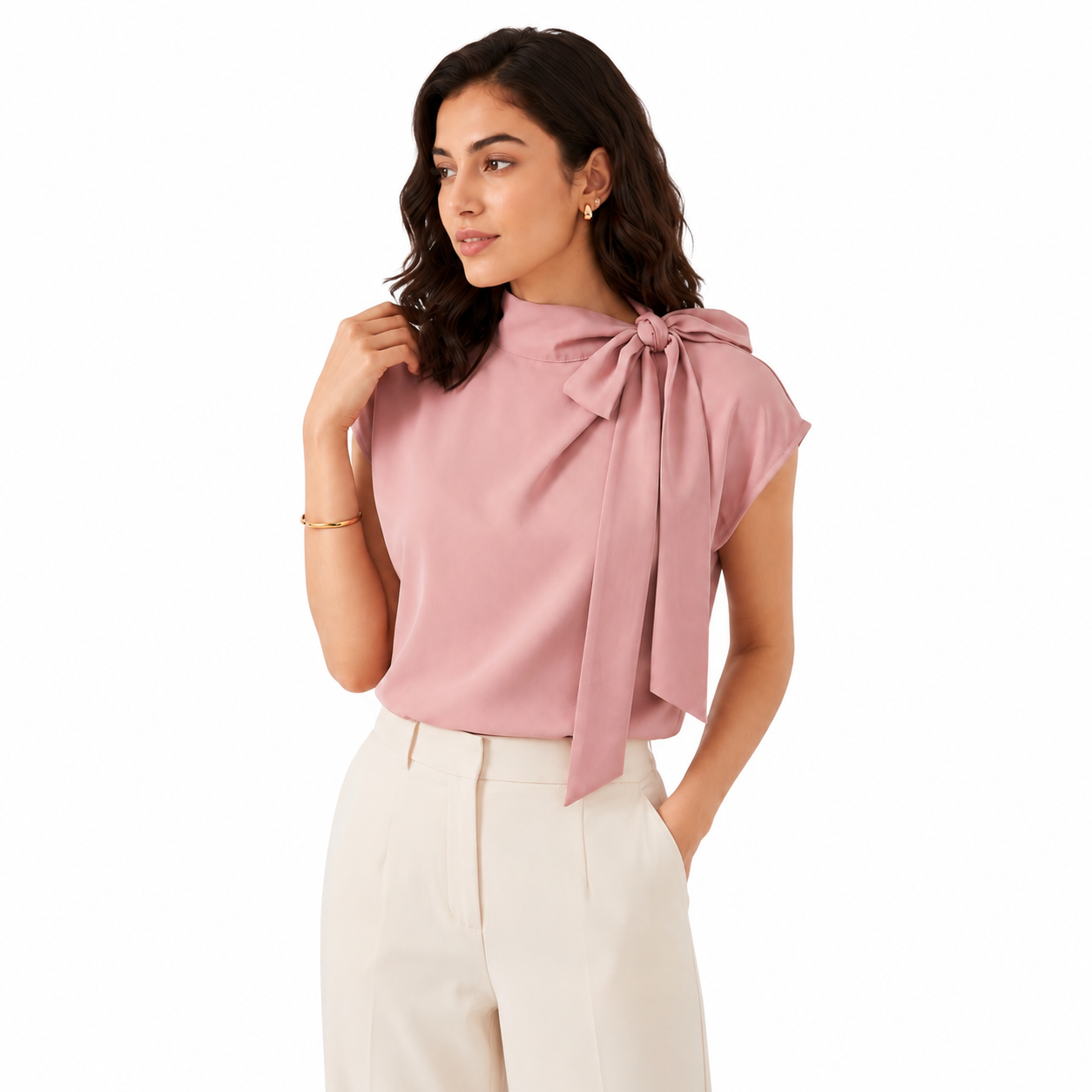 Blush Tie-Neck Shirt for Women