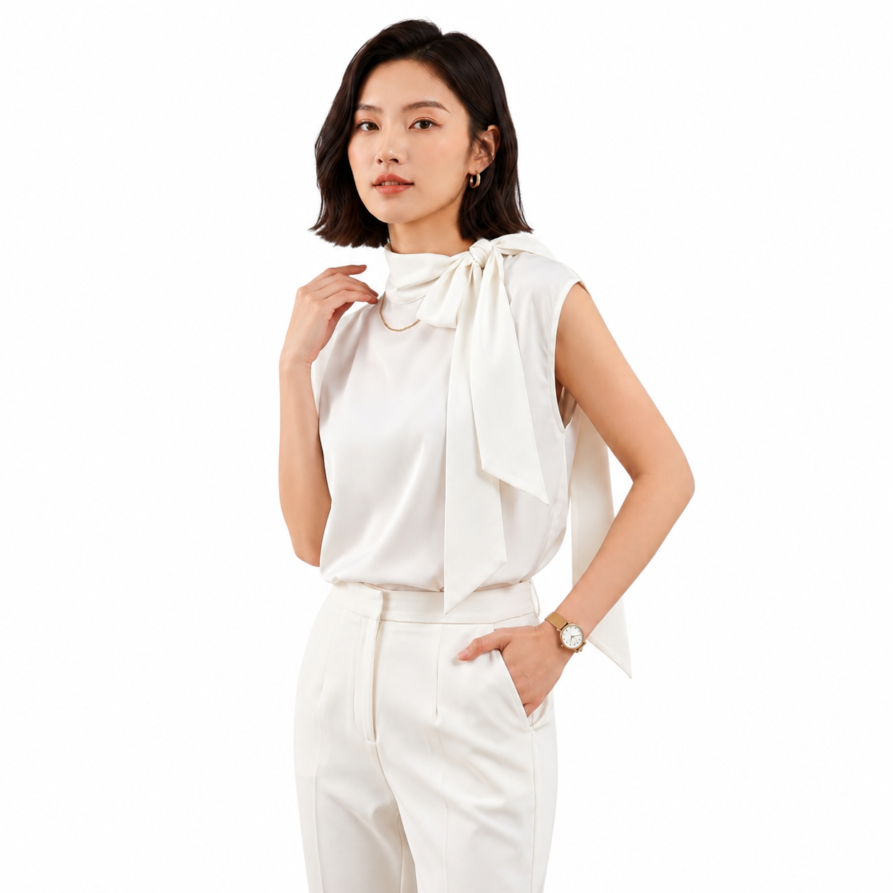 Luna Tie-Neck Top - Elegant Women's Shirt