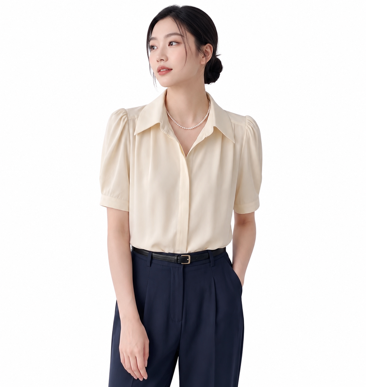 Vanilla Grace Collar Top - Elegant White Shirt