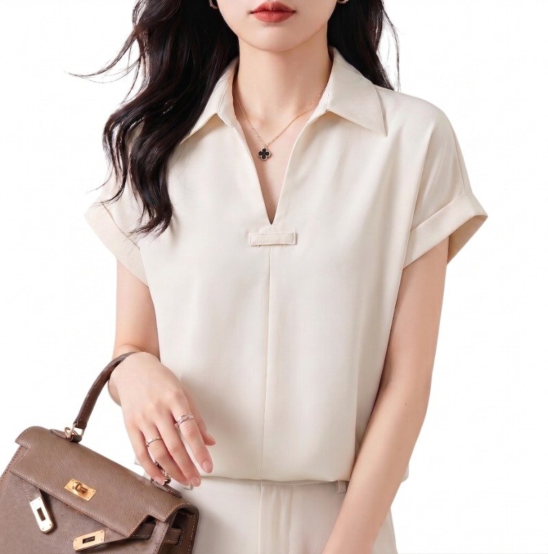Pearl Collar V-Neck Shirt Top