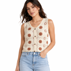 Rust Petal Crochet Top - Boho Chic Shirt
