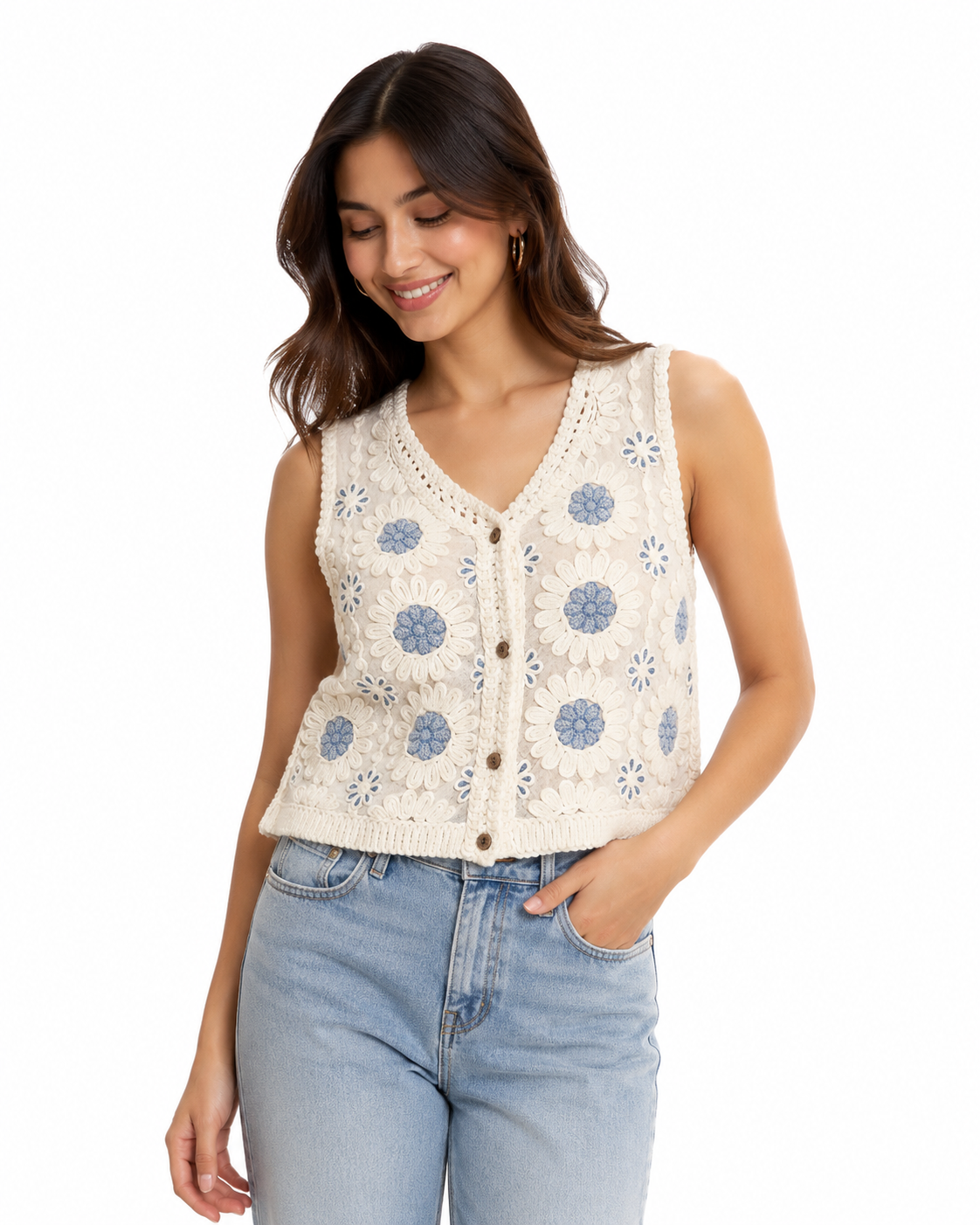 Sky Petal Crochet Top - Women's Shirt