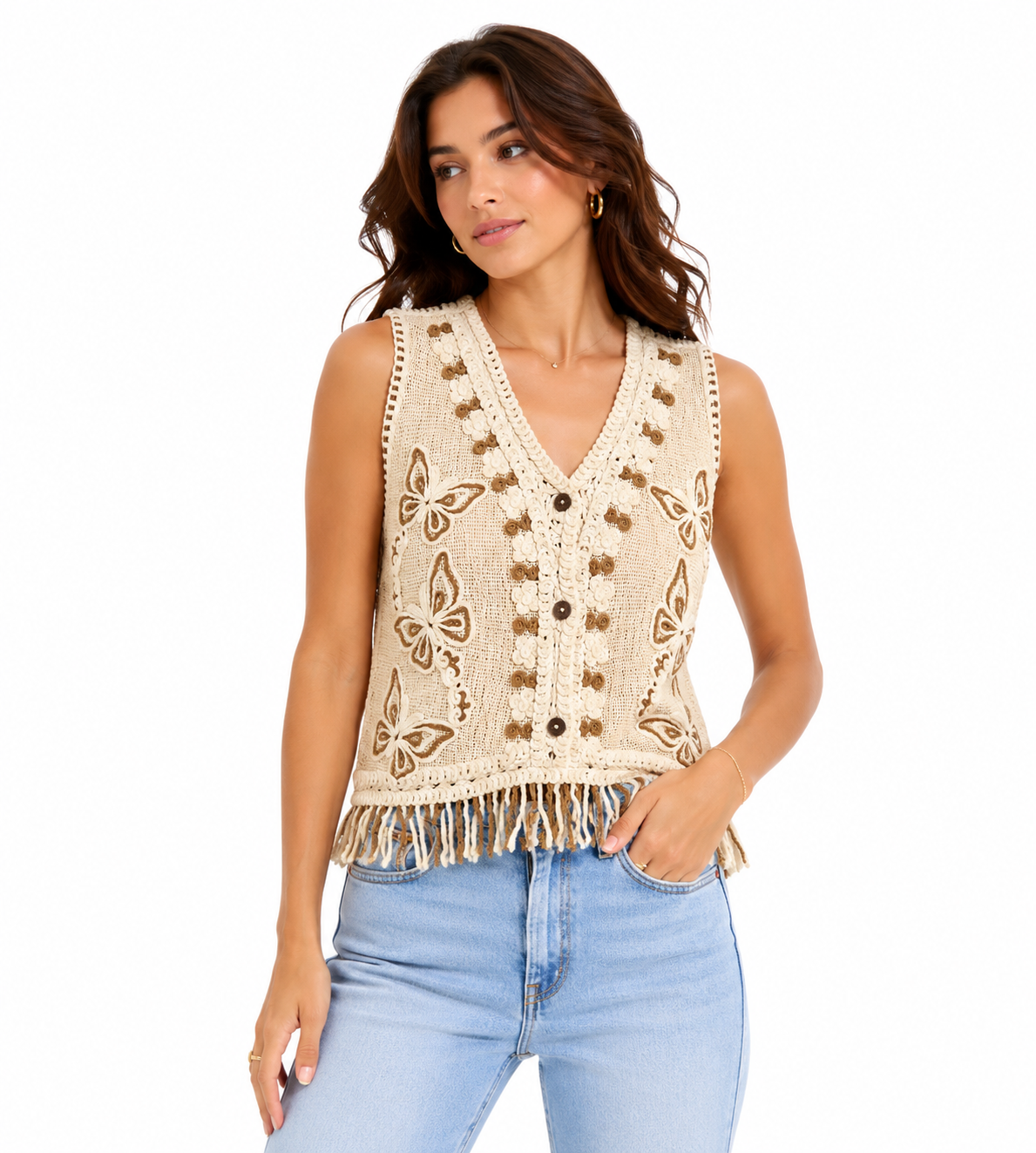 Desert Butterfly Crochet Top - Boho Chic Shirt