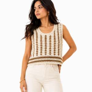 Cocoa Stripe Crochet Top - Women's Shirt