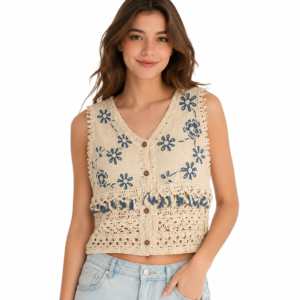 Indigo Garland Crochet Top - Women's Shirt