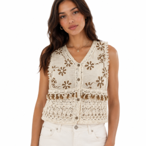 Mocha Garland Crochet Top - Women's Shirt