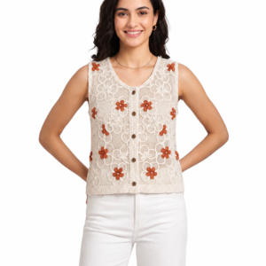 Rust Floraweave Crochet Top - Boho Chic Shirt